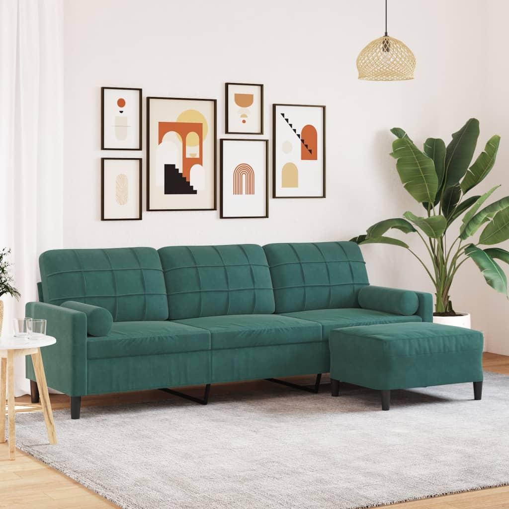 3-personers sofa med fodskammel 210 cm velour Mørkegrøn billede