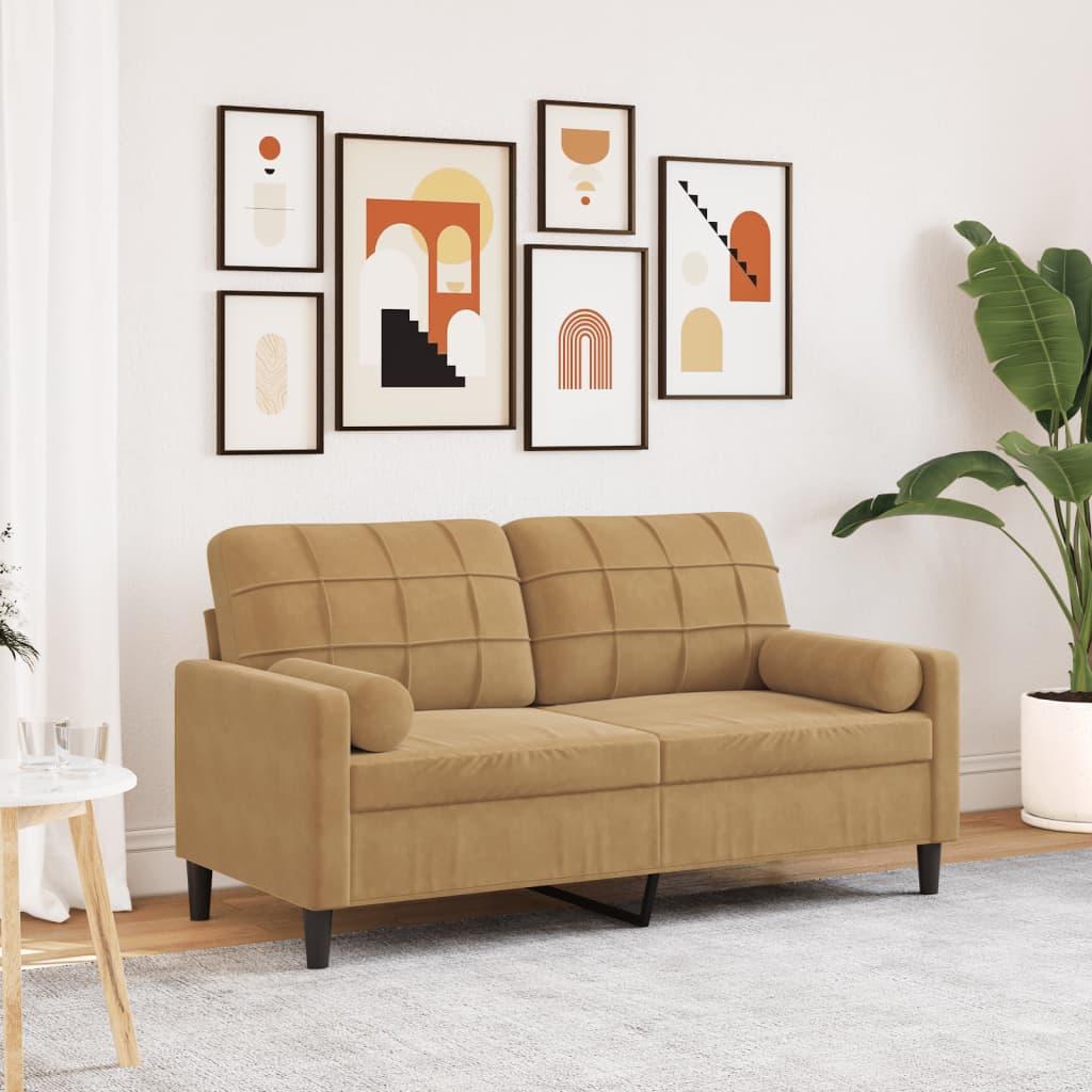 2-Personers Sofa Med Pyntepuder Velour - 140 cm / Brun