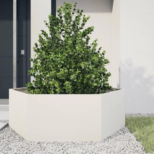 Plantekasse 138x120x45 cm sekskantet stål hvid