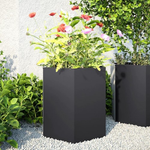 Plantekasse sekskantet i stål - 46 × 40 × 45 cm, sort