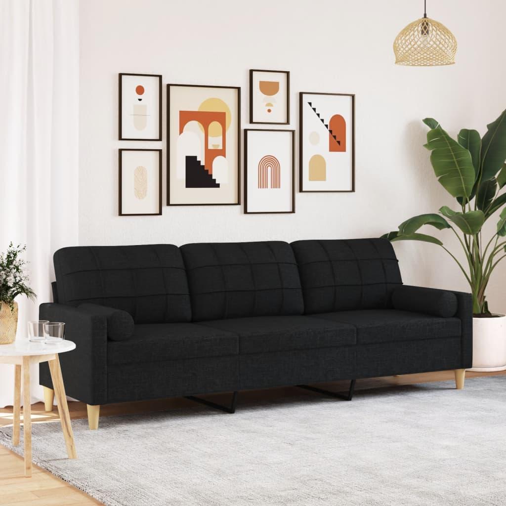 3-personers sofa med pyntepuder 210 cm stof sort billede