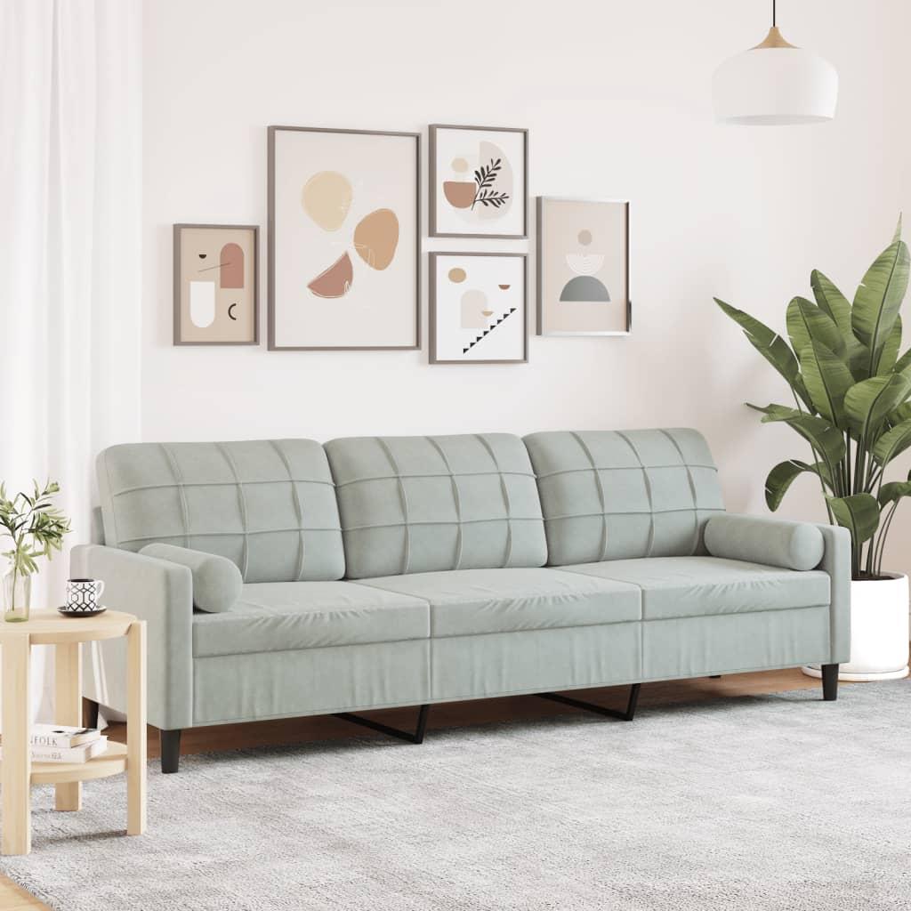 2-Personers Sofa Med Pyntepuder Velour - 210 cm / Lysegrå