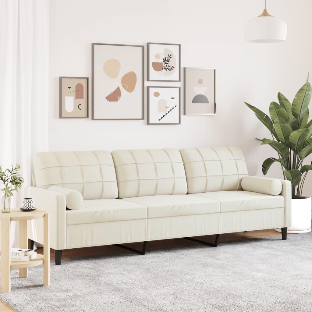3-personers sofa med pyntepuder 210 cm velour cremefarvet billede