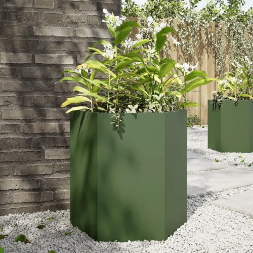 Plantekasse sekskantet i stål 46 × 40 × 45 cm - olivengrøn
