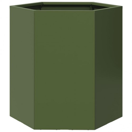 Plantekasse sekskantet i stål 46 × 40 × 45 cm - olivengrøn