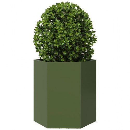 Plantekasse sekskantet i stål 46 × 40 × 45 cm - olivengrøn