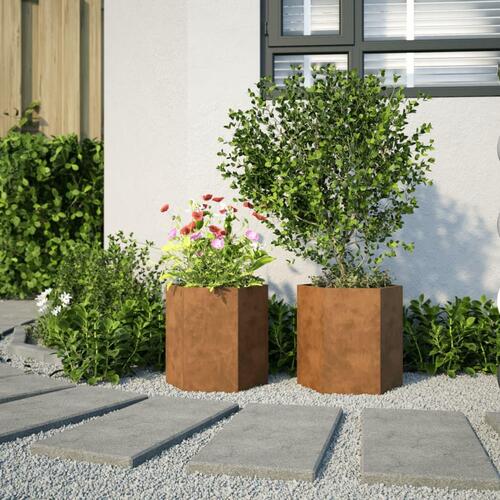 Plantekasser 2 stk. 46x40x45 cm sekskantet cortenstål