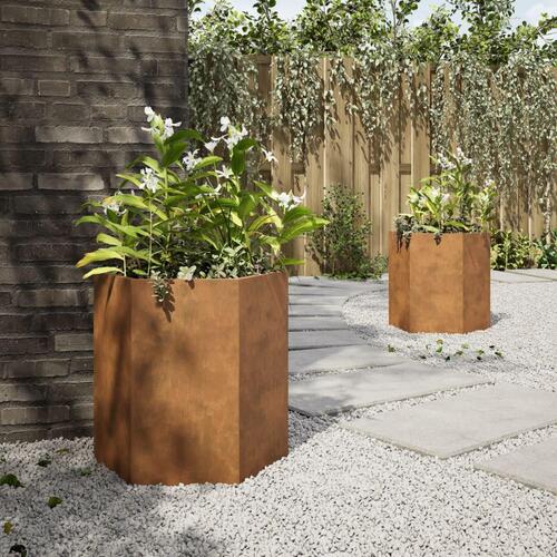 Plantekasser 2 stk. 46x40x45 cm sekskantet cortenstål