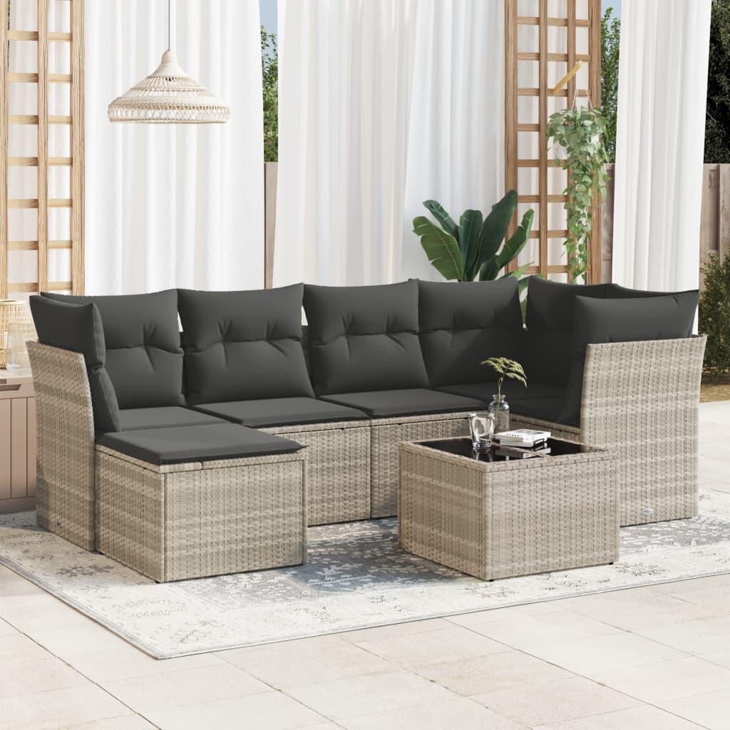 Sofasæt Til Haven 6 Dele Med Hynder Polyrattan Beige - Lysegrå / Med bord