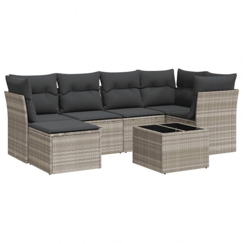 Sofasæt til haven i polyrattan - 7 dele med hynder, lysegrå/mørkegrå