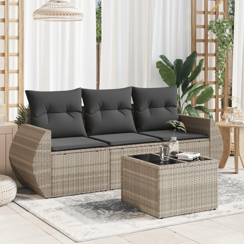 Sofasæt Til Haven 3 Dele Med Hynder Polyrattan Beige - Lysegrå / Med bord