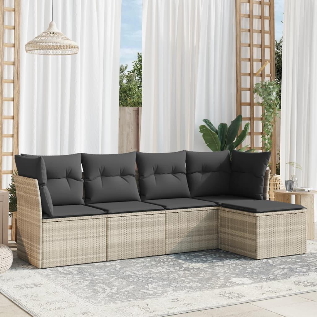 Sofasæt Til Haven 5 Dele Med Hynder Polyrattan - Lysegrå / Uden bord