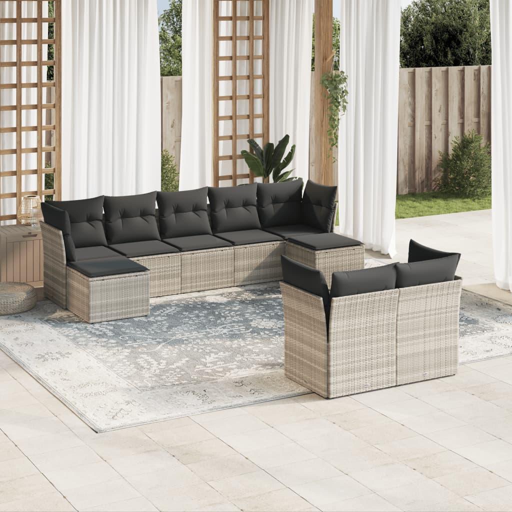 Sofasæt Til Haven 9 Dele Med Hynder Polyrattan - Lysegrå / Uden bord