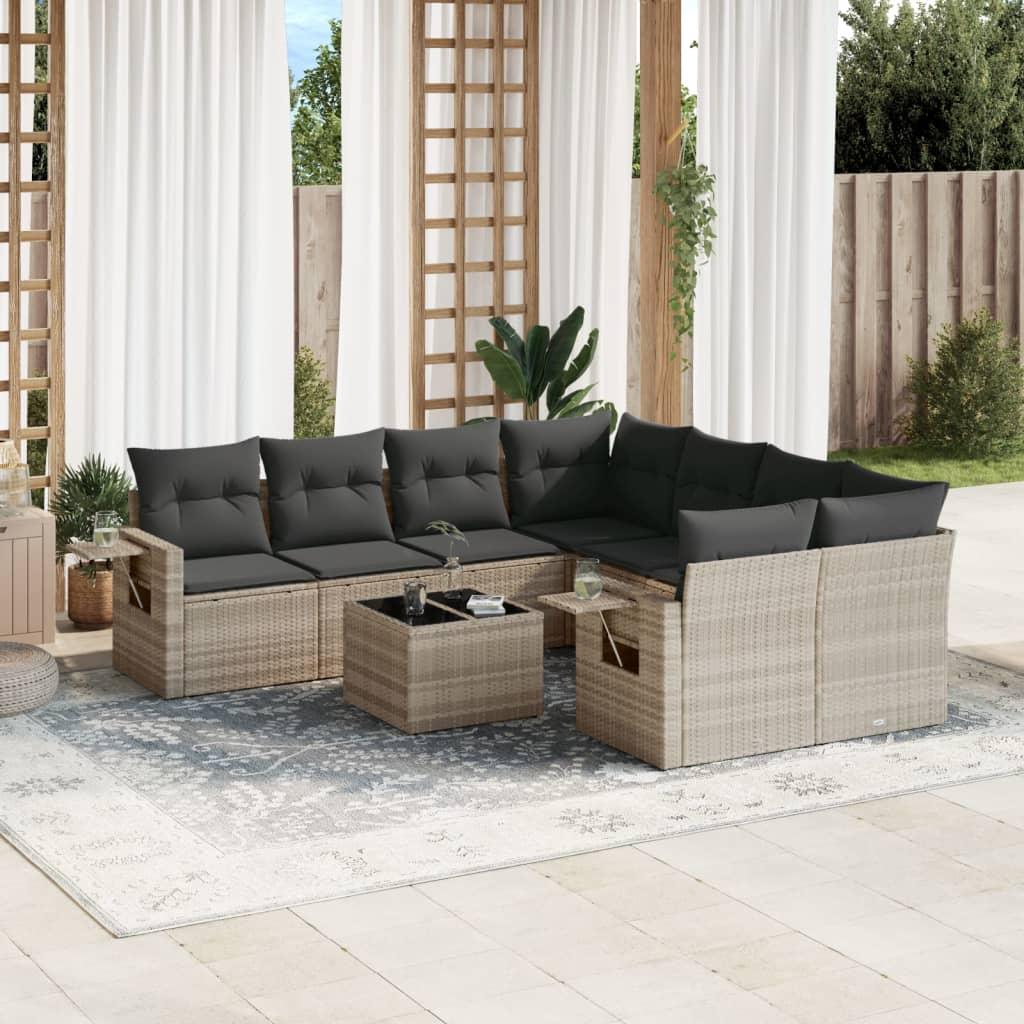 vidaXL sofasæt til haven 9 dele med hynder polyrattan lysegrå