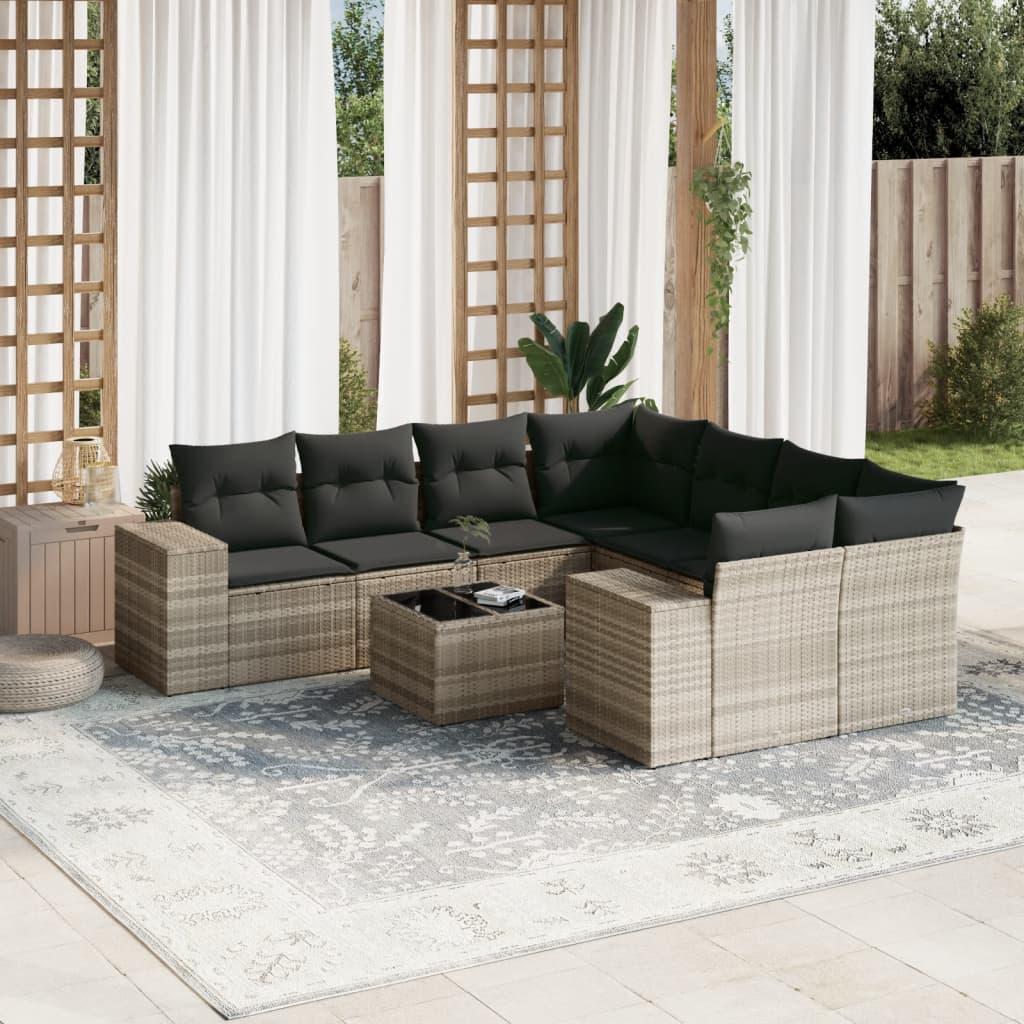 Sofasæt Til Haven 9 Dele Med Hynder Polyrattan Beige - Lysegrå og mørkegrå