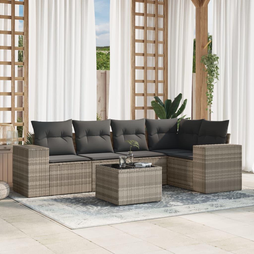 Sofasæt til haven i polyrattan - 6 dele med hynder, lysegrå