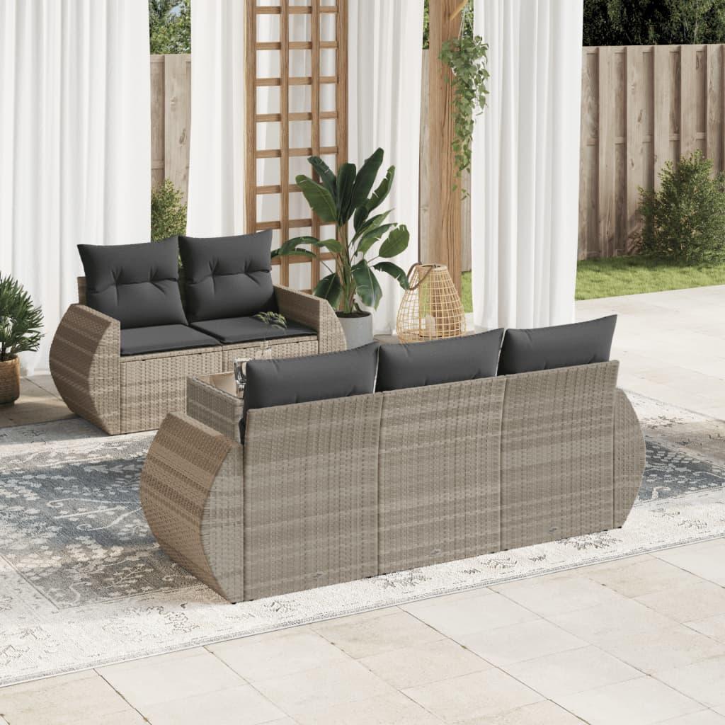 Sofasæt Til Haven 6 Dele Med Hynder Polyrattan Beige - Lysegrå
