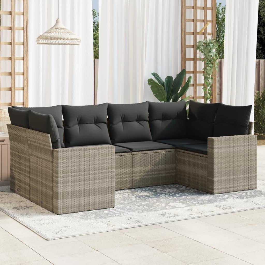 Sofasæt Til Haven 6 Dele Med Hynder Polyrattan - Lysegrå