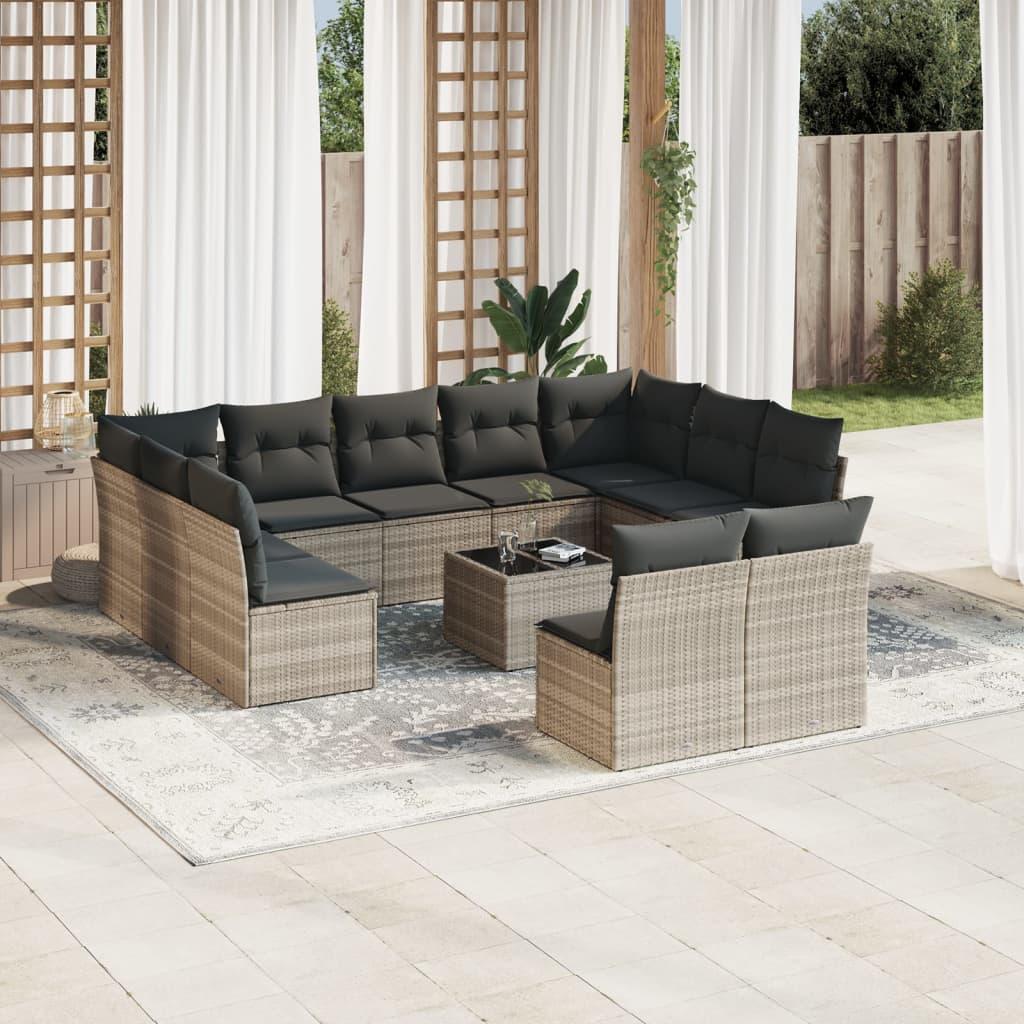 Sofasæt Til Haven 11 Dele Med Hynder Polyrattan - Lysegrå / Med bord