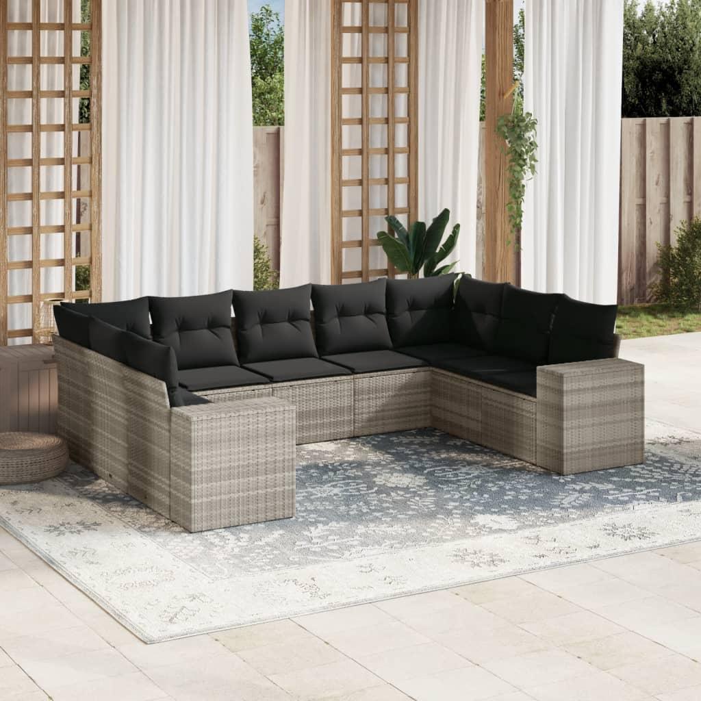 Sofasæt Til Haven 9 Dele Med Hynder Polyrattan - Lysegrå / Med bord
