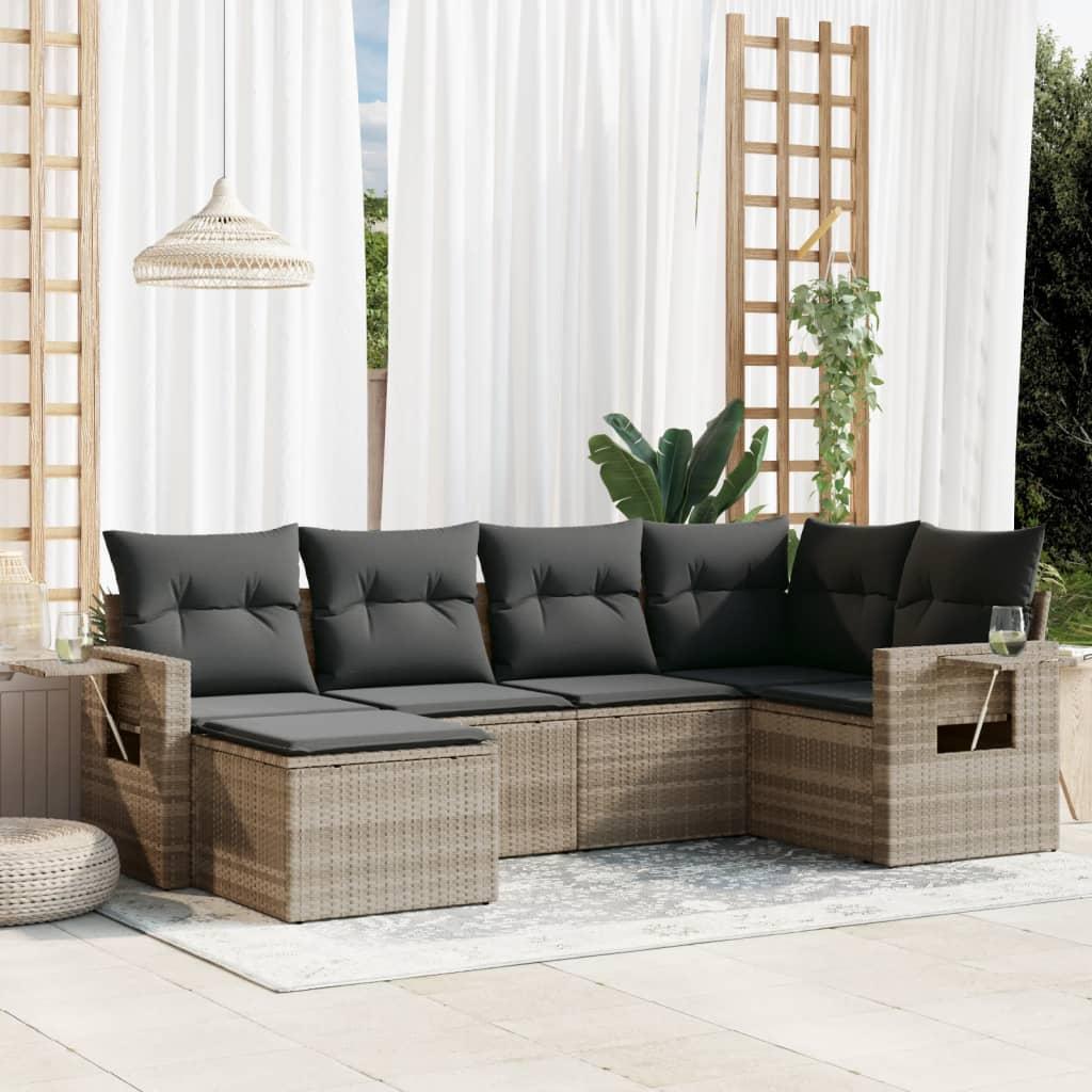 Sofasæt Til Haven 6 Dele Med Hynder Polyrattan - Lysegrå / Med bord