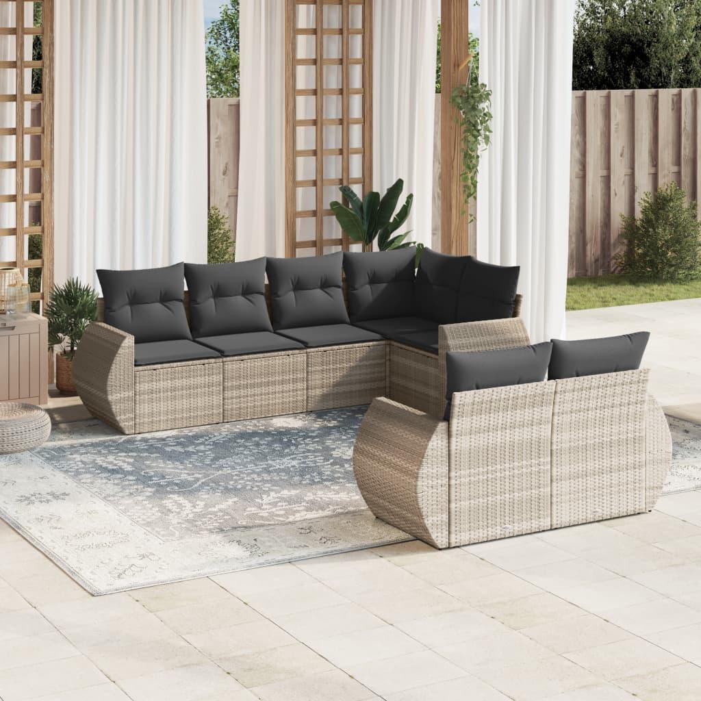 Sofasæt Til Haven 7 Dele Med Hynder Polyrattan Beige - Lysegrå