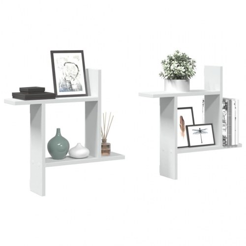 Væghængte kubehylder - 2 stk., 50×12×50 cm, hvidt konstrueret træ