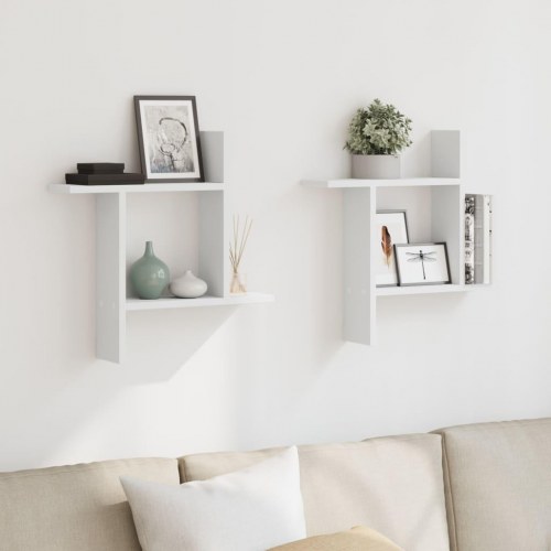 Væghængte kubehylder - 2 stk., 50×12×50 cm, hvidt konstrueret træ