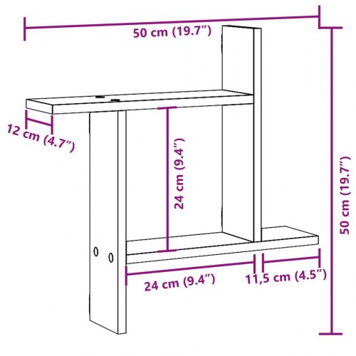 Væghængte kubehylder - 2 stk., 50×12×50 cm, hvidt konstrueret træ