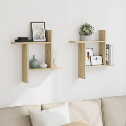 Væghængte hylder 2 stk. 50×12×50 cm i konstrueret træ - sonoma-eg