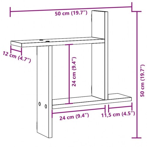 Væghængte hylder 2 stk. 50×12×50 cm i konstrueret træ - sonoma-eg