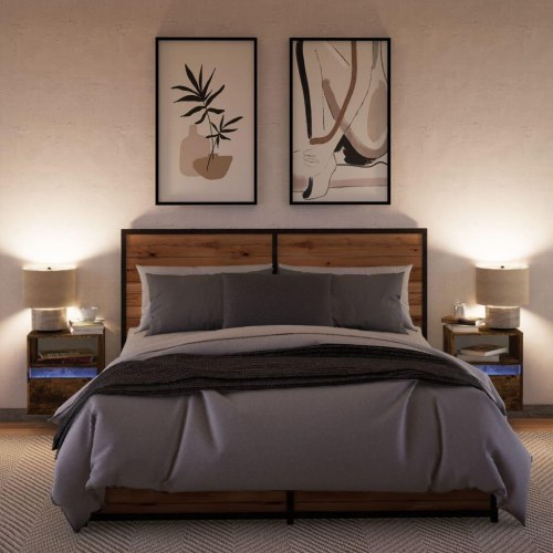 Væghængte tv-borde 2 stk. med LED-lys 41x31x45 cm røget eg