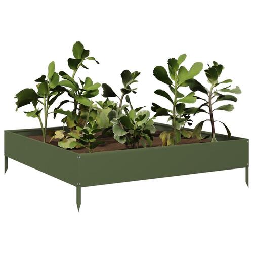 Højbed 100x100x26 cm stål olivengrøn