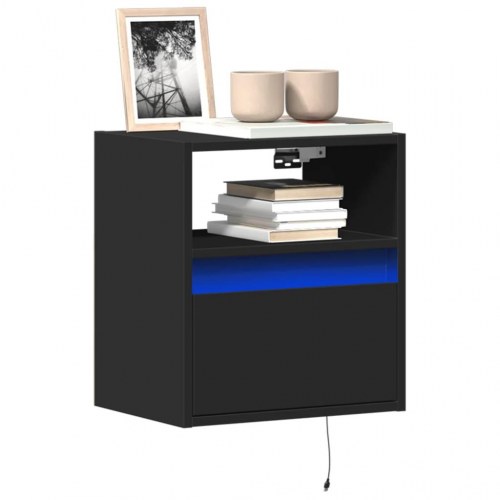 Væghængt tv-bord med LED-lys 41x31x45 cm sort