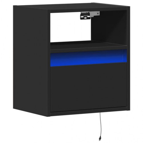 Væghængt tv-bord med LED-lys 41x31x45 cm sort