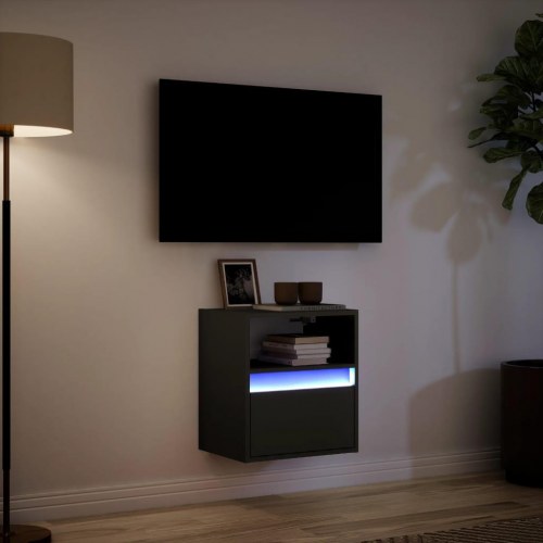 Væghængt tv-bord med LED-lys 41x31x45 cm sort