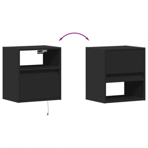 Væghængt tv-bord med LED-lys 41x31x45 cm sort