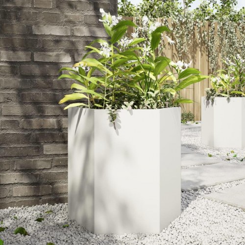 Sekskantet plantekasse i stål - 46 × 40 × 45 cm, hvid