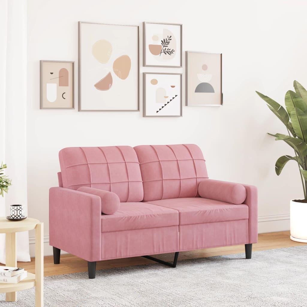 2-Personers Sofa Med Pyntepuder Velour - 120 cm / Lyserød