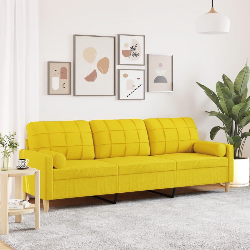 3-personers sofa med pyntepuder 210 cm stof lysegul billede