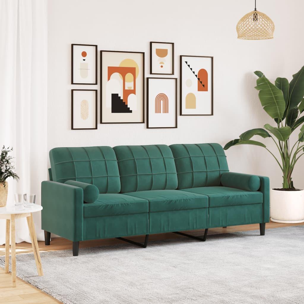 2-Personers Sofa Med Pyntepuder Velour - 180 cm / Mørkegrøn