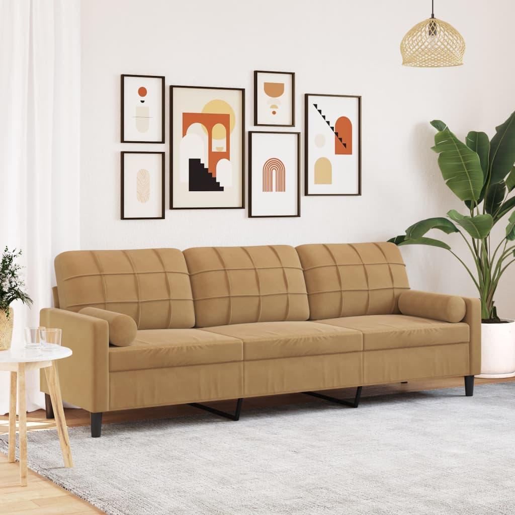2-Personers Sofa Med Pyntepuder Velour - 210 cm / Brun