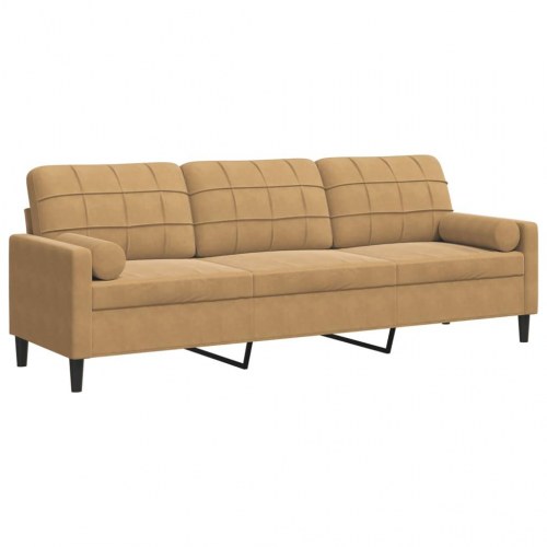 3-personers sofa med pyntepuder 210 cm velour brun