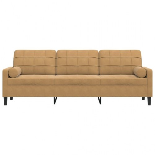 3-personers sofa med pyntepuder 210 cm velour brun