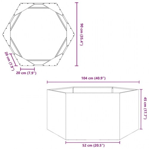 Plantekasse sekskantet 104 × 90 × 45 cm - galvaniseret stål