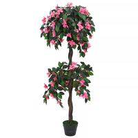 Kunstig rhododendron med krukke 155 cm grøn og pink