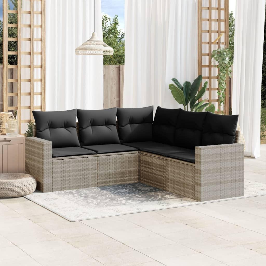 Sofasæt Til Haven 5 Dele Med Hynder Polyrattan - Lysegrå / Uden bord