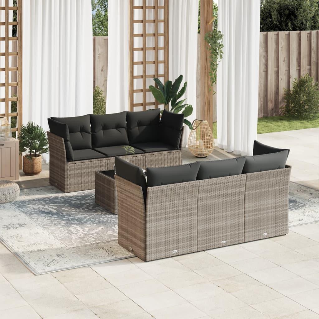 Sofasæt Til Haven 7 Dele Med Hynder Polyrattan - Lysegrå / bord 4x hjørnedel 2x midterdel