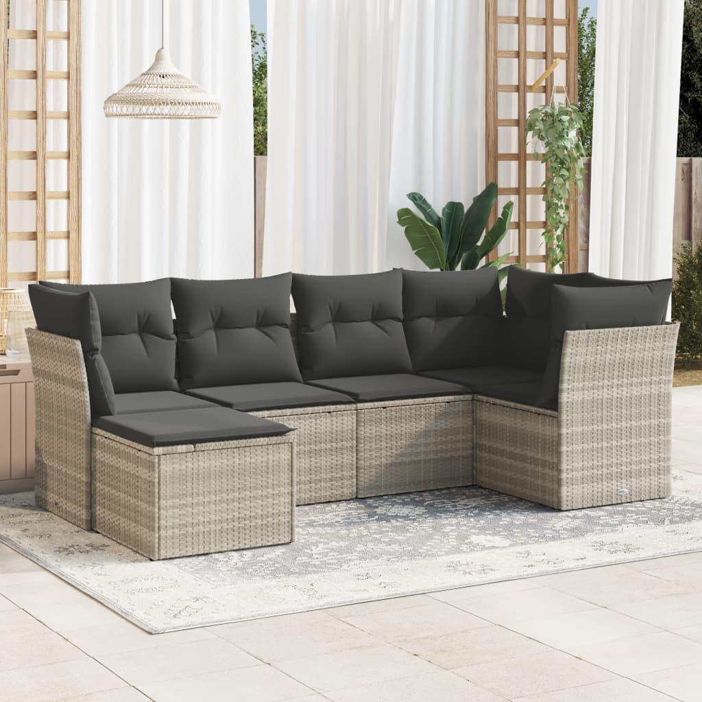 Sofasæt til haven i polyrattan - 6 dele med hynder, lysegrå