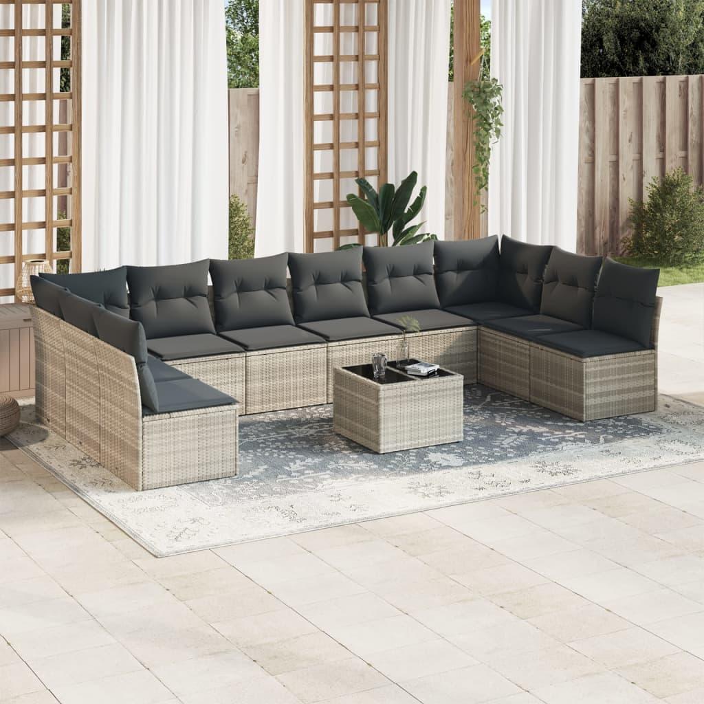 Sofasæt Til Haven 10 Dele Med Hynder Polyrattan - Lysegrå / Med bord